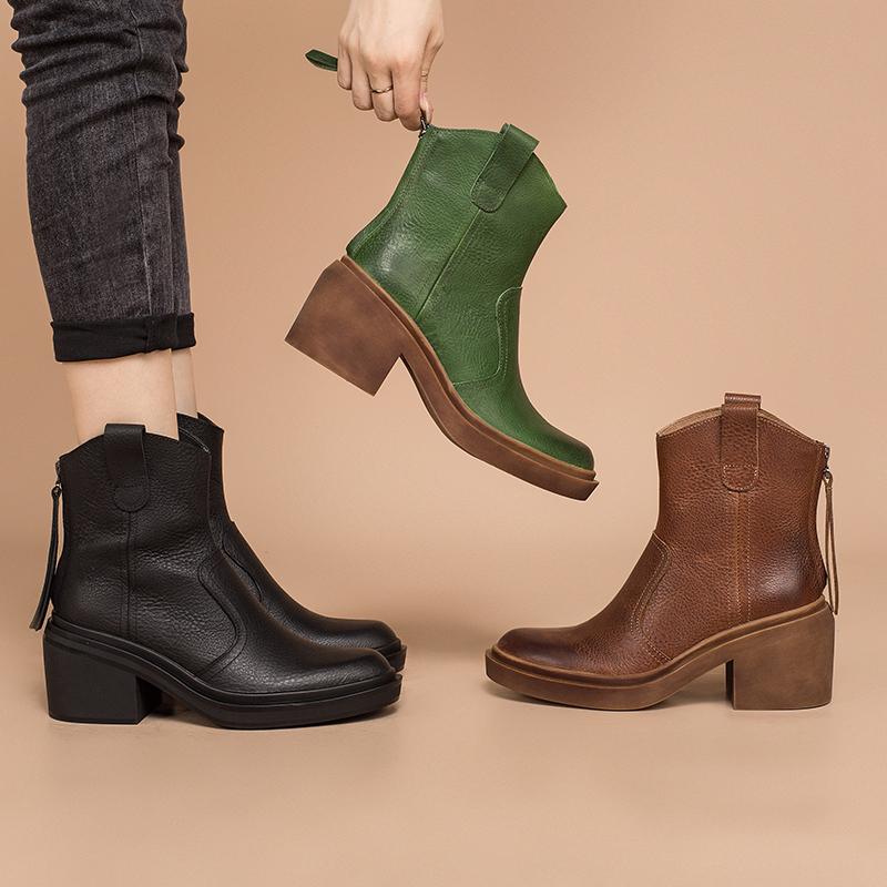 Leather Western Boots Handmade Cowboy Boots Designer Shoes Back Zip Brown/Black/Green - Image 7