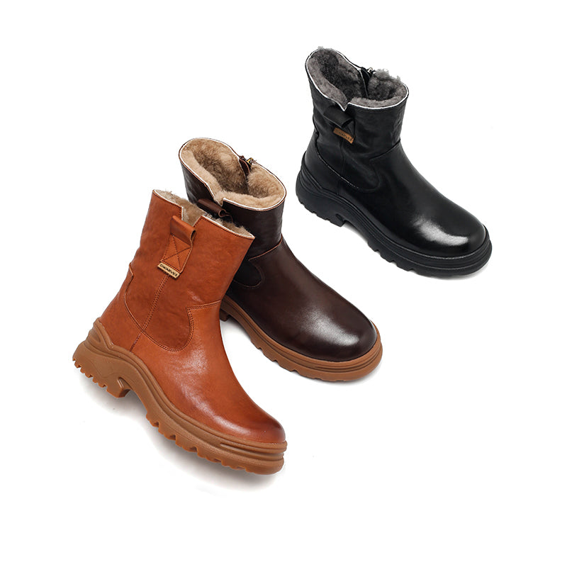 Handmade Leather Short Boots Snow Boots Have Fleece Lined for Cold Winter in Black/Brown/Coffee - Image 7