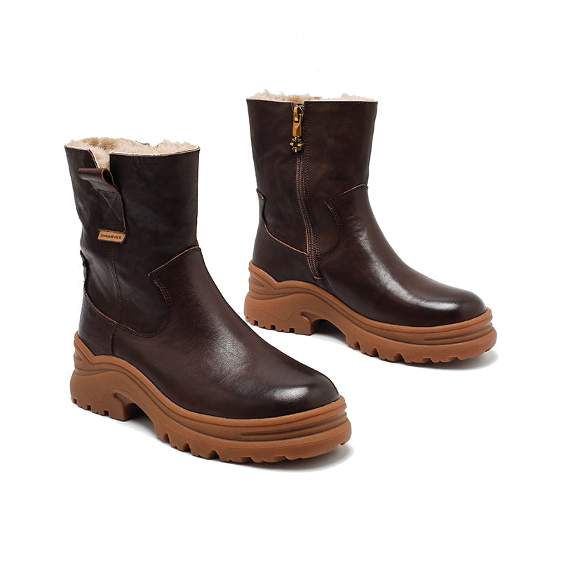 Handmade Leather Short Boots Snow Boots Have Fleece Lined for Cold Winter in Black/Brown/Coffee - Image 6