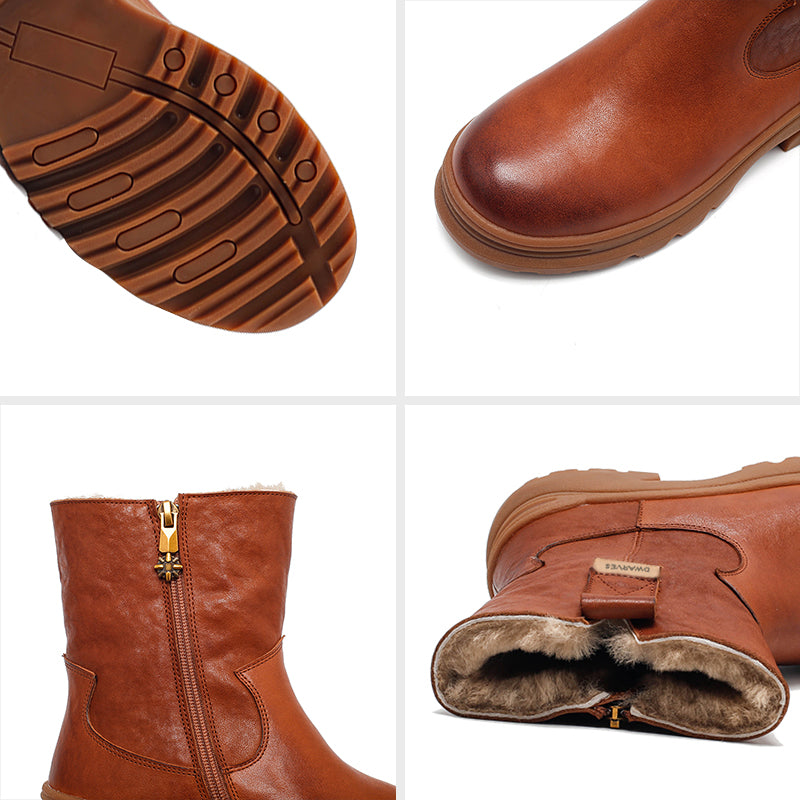 Handmade Leather Short Boots Snow Boots Have Fleece Lined for Cold Winter in Black/Brown/Coffee - Image 2