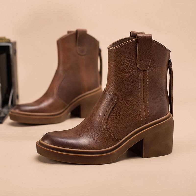 Leather Western Boots Handmade Cowboy Boots Designer Shoes Back Zip Brown/Black/Green - Image 6