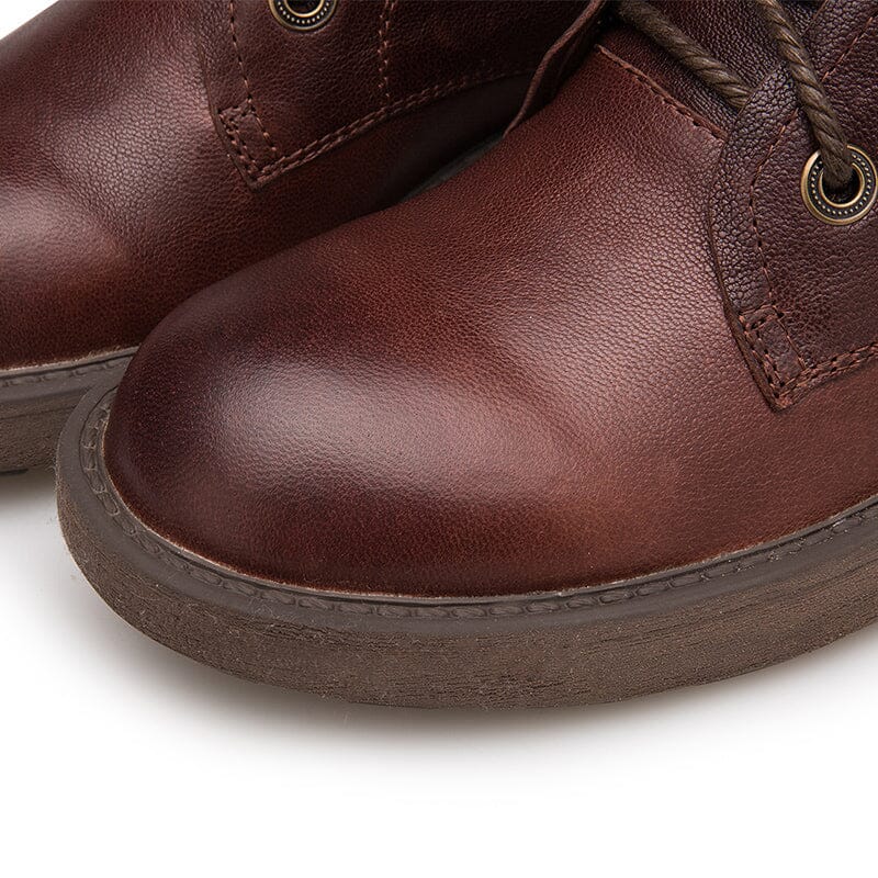 Handmade Sheepskin Combat Boots Designer Retro Chunky Riding Boots Coffee/Dark Coffee/Black - Image 13