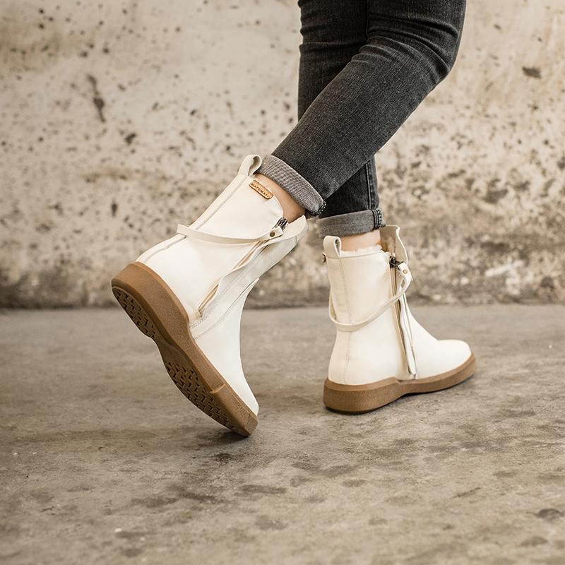 Waxing Leather Chelsea Boots Handmade British Boots Double Zip Fleece Lined Snow Boots - Image 8