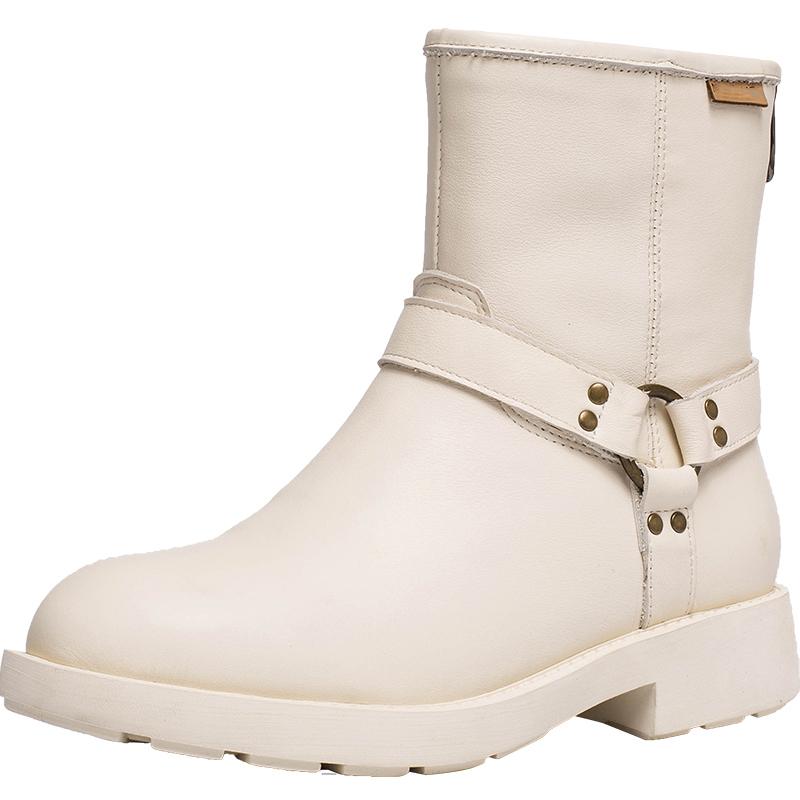 Waxing Leather Buckle Boots Handmade British Boots Fleece Lined Snow Boots Black/White/Coffee - Image 10