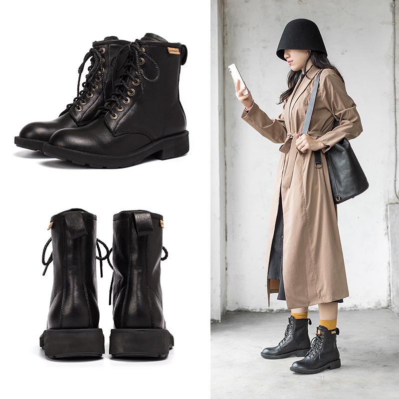 Fashion Sheepskin Combat Boots Designer Retro Chunky Riding Boots Coffee/Dark Coffee/Black - Image 10