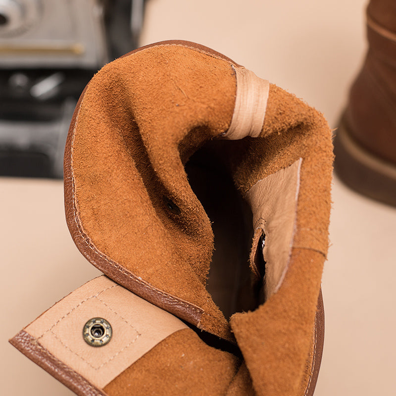 Women's Retro Leather Mid Calf Boots for Winter Buckles Boots Coffee/Brown/Black - Image 14