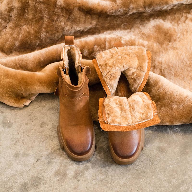 Waxing Leather Chelsea Boots Handmade British Boots Double Zip Fleece Lined Snow Boots - Image 6