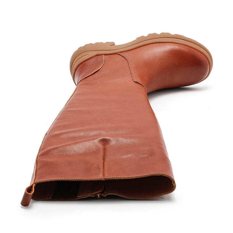 Leather Knee High Boots Snow Boots Have Fleece Lined for Cold Winter in Black/Brown/Coffee - Image 12