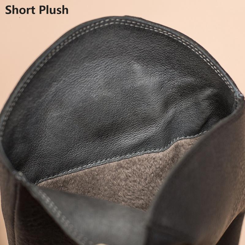 Leather Cowboy Boots Designer Retro Chunky Riding Boots Knee High Boots Handmade High Heel Short Plush Black/Brown - Image 14