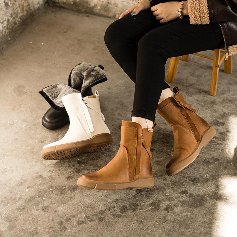 Waxing Leather Chelsea Boots Handmade British Boots Double Zip Fleece Lined Snow Boots - Image 2