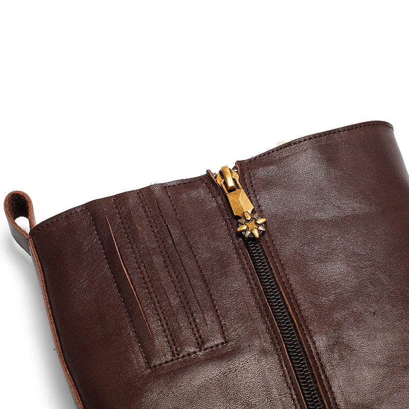 Leather Knee High Boots Snow Boots Have Fleece Lined for Cold Winter in Black/Brown/Coffee - Image 5