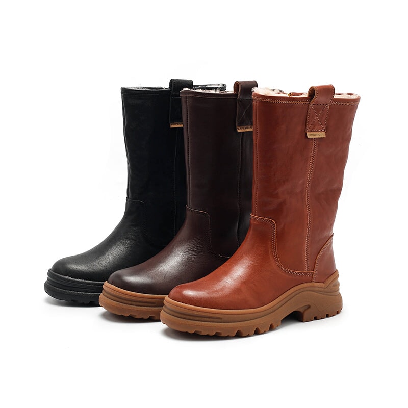 Leather Mid Calf Boots Snow Boots Have Shearling Lined for Cold Winter in Black/Brown/Coffee - Image 6