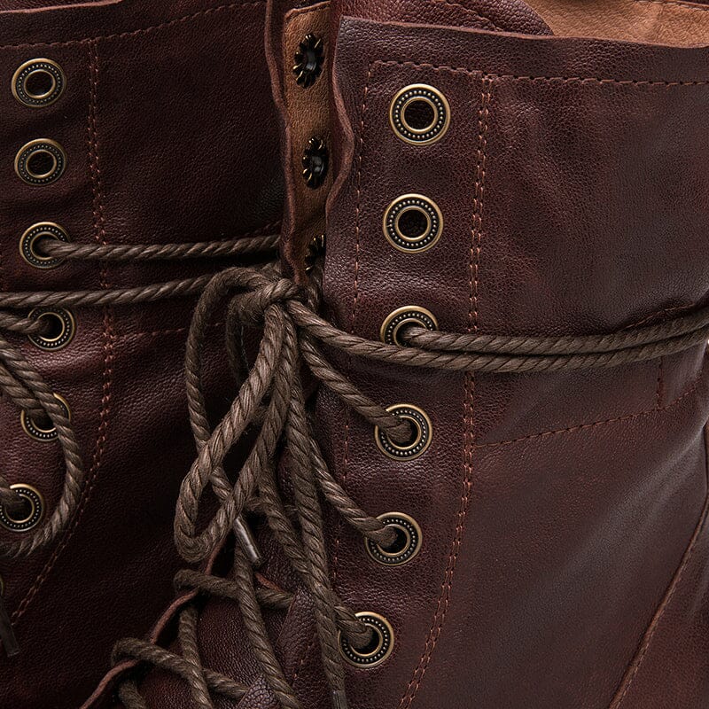 Handmade Sheepskin Combat Boots Designer Retro Chunky Riding Boots Coffee/Dark Coffee/Black - Image 14