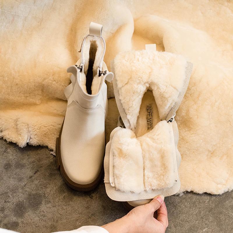 Waxing Leather Chelsea Boots Handmade British Boots Double Zip Fleece Lined Snow Boots - Image 9