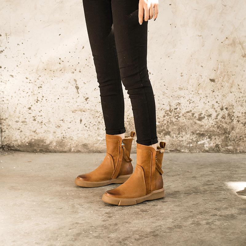 Waxing Leather Chelsea Boots Handmade British Boots Double Zip Fleece Lined Snow Boots - Image 5