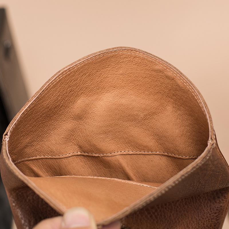 Leather Cowboy Boots Designer Retro Chunky Riding Boots Knee High Boots Handmade High Heel Short Plush Black/Brown - Image 12