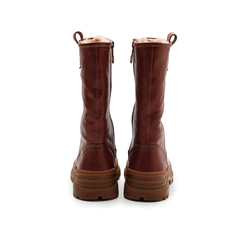 Leather Mid Calf Boots Snow Boots Have Shearling Lined for Cold Winter in Black/Brown/Coffee - Image 4