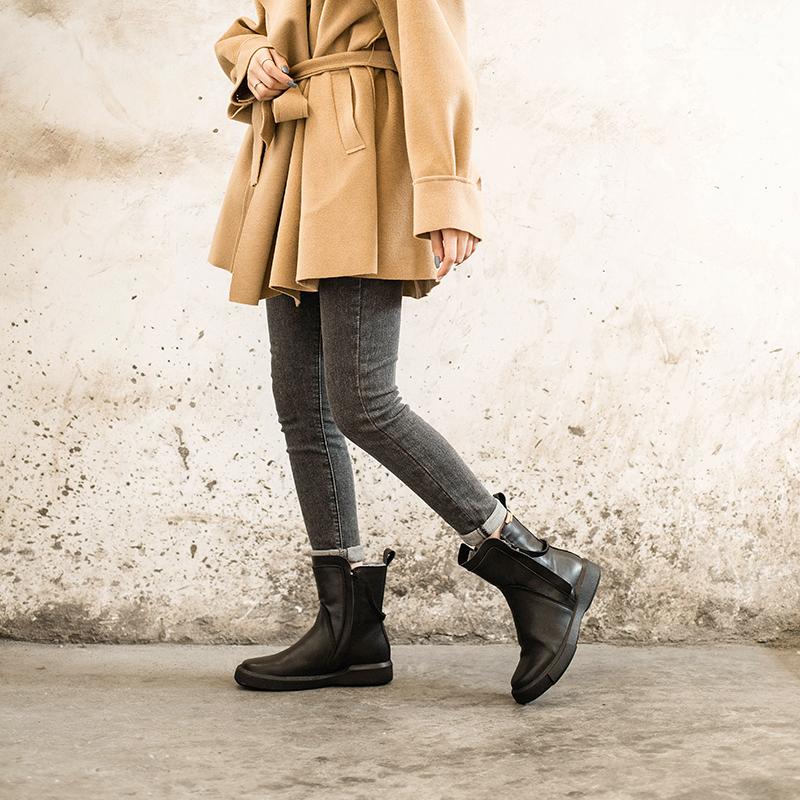 Waxing Leather Chelsea Boots Handmade British Boots Double Zip Fleece Lined Snow Boots - Image 11