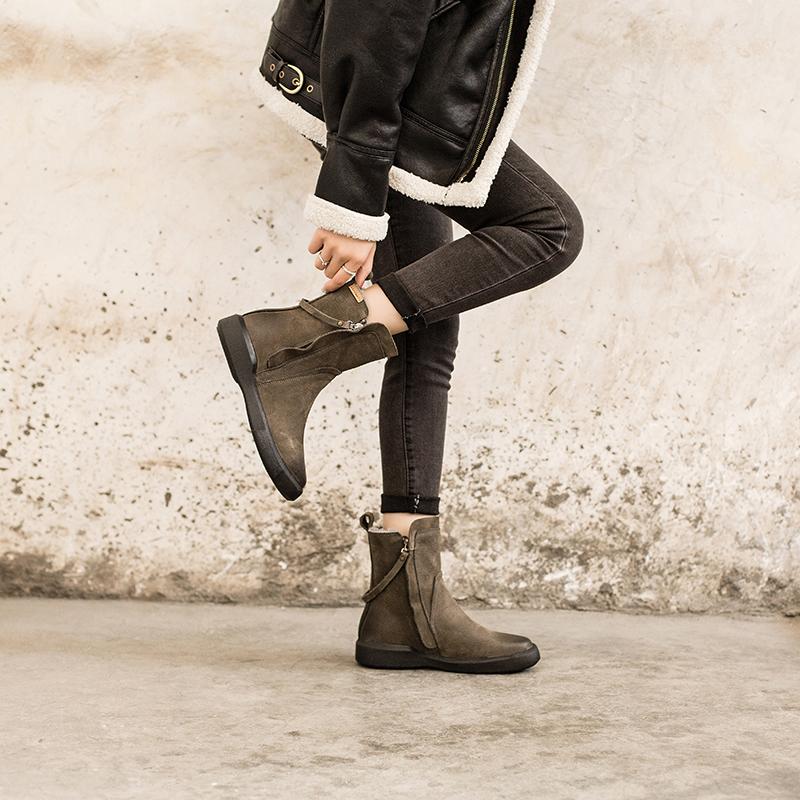 Waxing Leather Chelsea Boots Handmade British Boots Double Zip Fleece Lined Snow Boots - Image 14