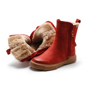 Handmade Winter Snow Boots Double Zip Fleece Lined British Short Boots in Coffee/Red/Black/Brown