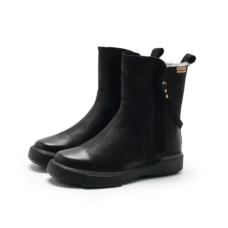 Handmade Winter Snow Boots Double Zip Fleece Lined British Short Boots in Coffee/Red/Black/Brown - Image 5