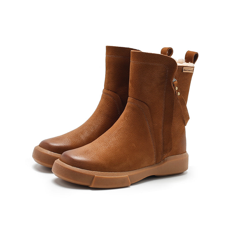 Handmade Winter Snow Boots Double Zip Fleece Lined British Short Boots in Coffee/Red/Black/Brown - Image 6