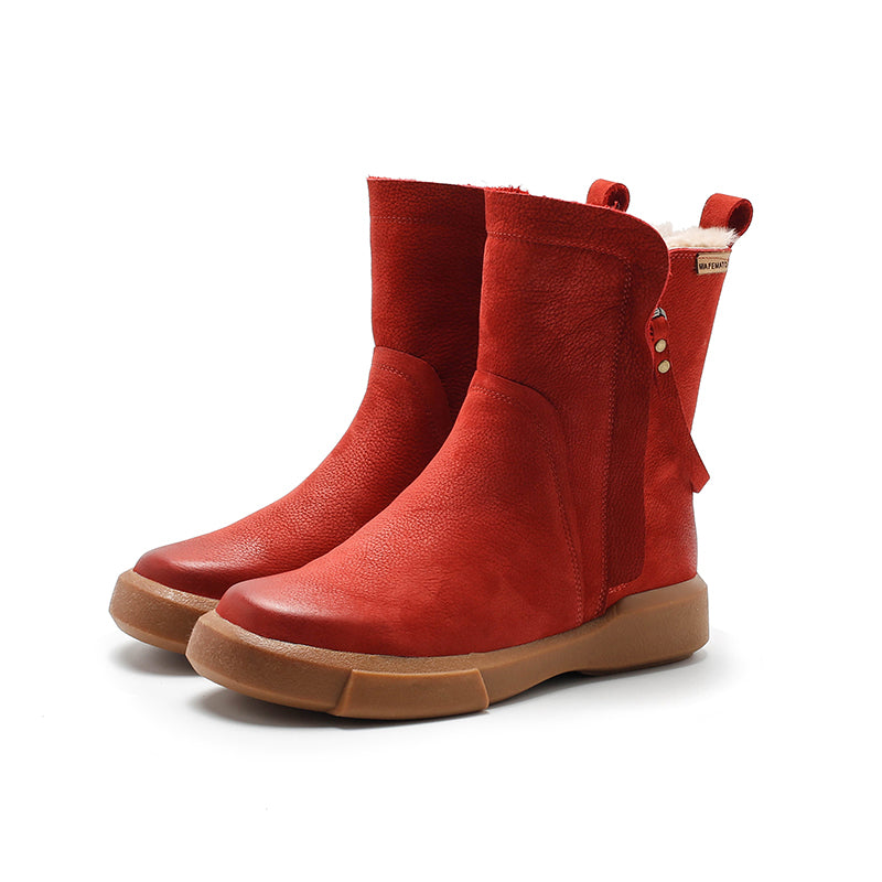 Handmade Winter Snow Boots Double Zip Fleece Lined British Short Boots in Coffee/Red/Black/Brown - Image 8