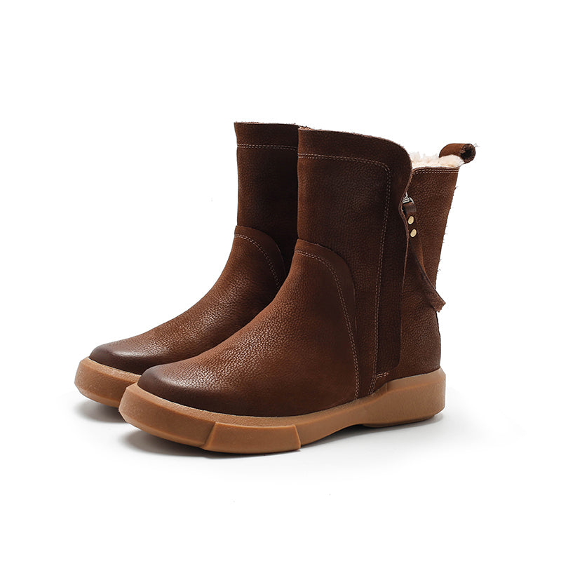 Handmade Winter Snow Boots Double Zip Fleece Lined British Short Boots in Coffee/Red/Black/Brown - Image 7