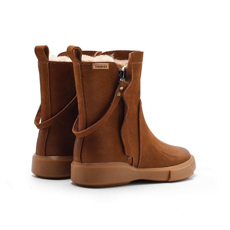 Handmade Winter Snow Boots Double Zip Fleece Lined British Short Boots in Coffee/Red/Black/Brown - Image 4