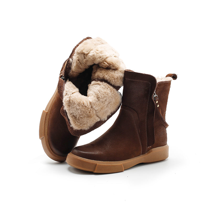 Handmade Winter Snow Boots Double Zip Fleece Lined British Short Boots in Coffee/Red/Black/Brown - Image 9