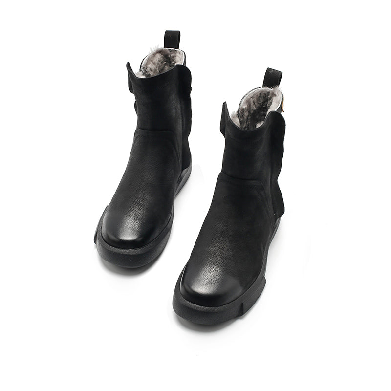 Handmade Winter Snow Boots Double Zip Fleece Lined British Short Boots in Coffee/Red/Black/Brown - Image 10