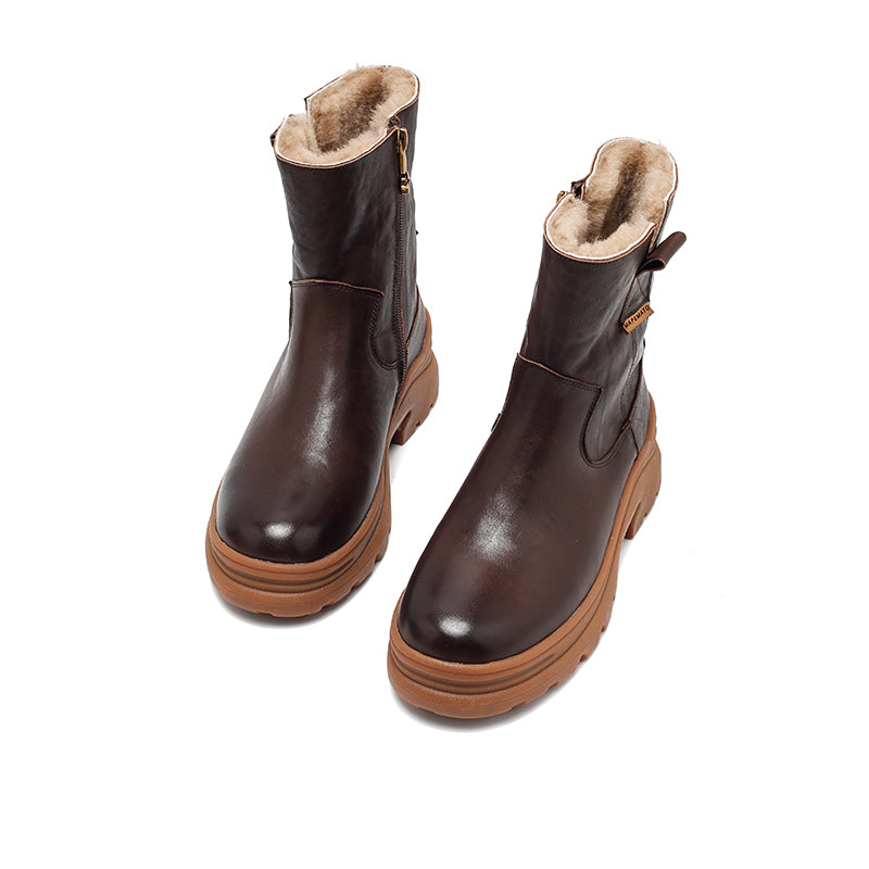 Handmade Leather Short Boots Snow Boots Have Fleece Lined for Cold Winter in Black/Brown/Coffee - Image 5
