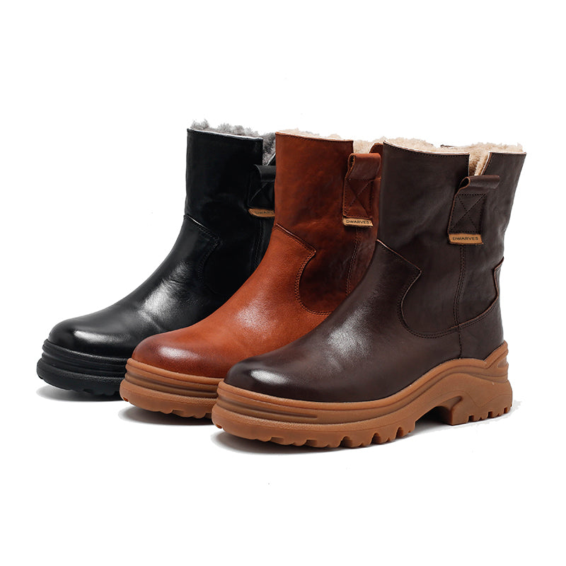 Handmade Leather Short Boots Snow Boots Have Fleece Lined for Cold Winter in Black/Brown/Coffee - Image 3