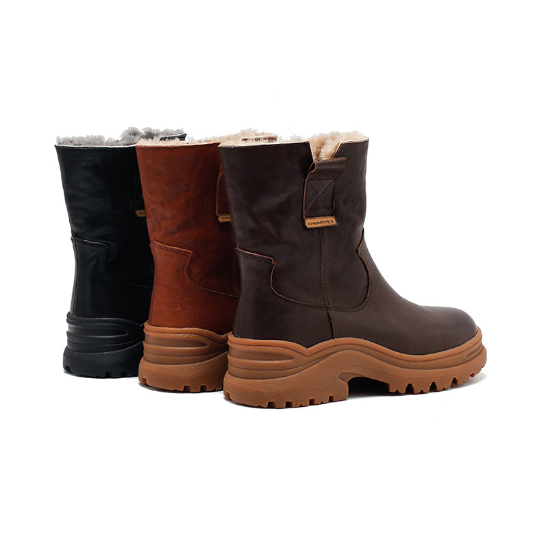Handmade Leather Short Boots Snow Boots Have Fleece Lined for Cold Winter in Black/Brown/Coffee - Image 9