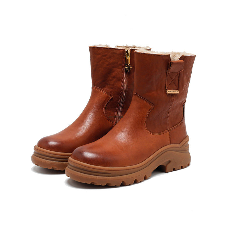 Handmade Leather Short Boots Snow Boots Have Fleece Lined for Cold Winter in Black/Brown/Coffee - Image 12