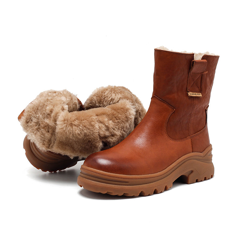 Handmade Leather Short Boots Snow Boots Have Fleece Lined for Cold Winter in Black/Brown/Coffee