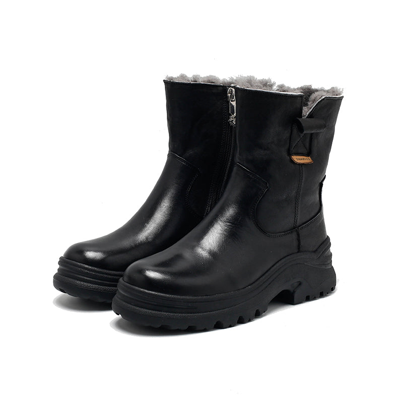 Handmade Leather Short Boots Snow Boots Have Fleece Lined for Cold Winter in Black/Brown/Coffee - Image 10