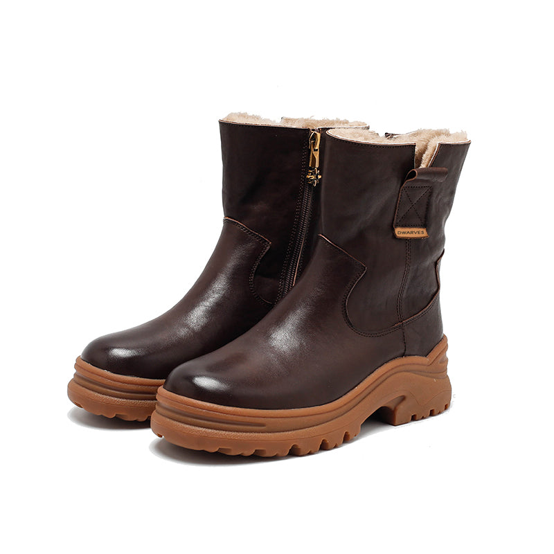 Handmade Leather Short Boots Snow Boots Have Fleece Lined for Cold Winter in Black/Brown/Coffee - Image 11