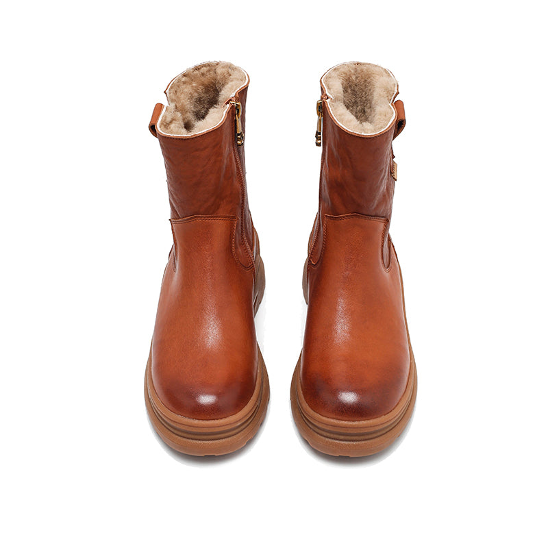 Handmade Leather Short Boots Snow Boots Have Fleece Lined for Cold Winter in Black/Brown/Coffee - Image 4