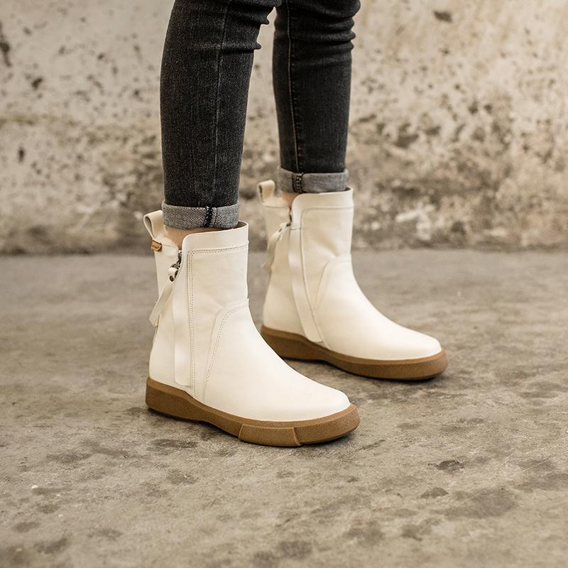 Waxing Leather Chelsea Boots Handmade British Boots Double Zip Fleece Lined Snow Boots - Image 7