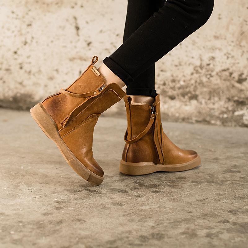 Waxing Leather Chelsea Boots Handmade British Boots Double Zip Fleece Lined Snow Boots - Image 4