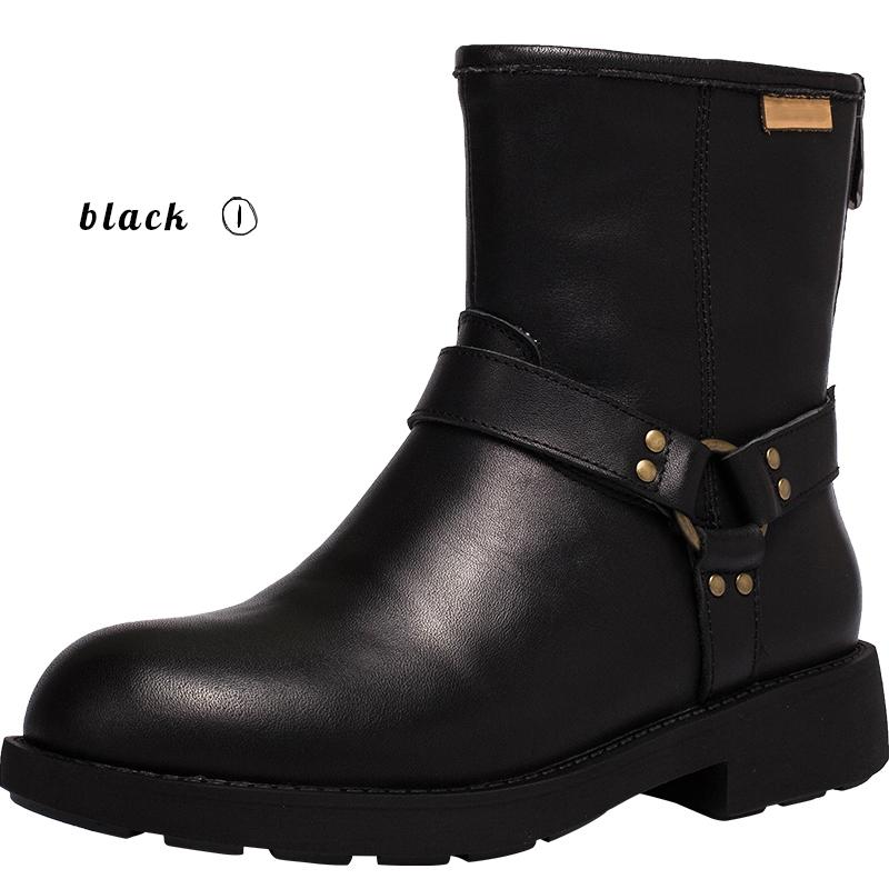 Waxing Leather Buckle Boots Handmade British Boots Fleece Lined Snow Boots Black/White/Coffee - Image 11