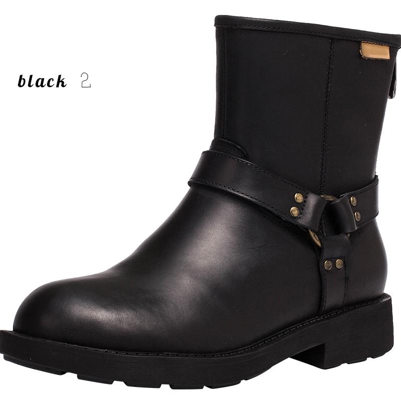 Waxing Leather Buckle Boots Handmade British Boots Fleece Lined Snow Boots Black/White/Coffee - Image 12