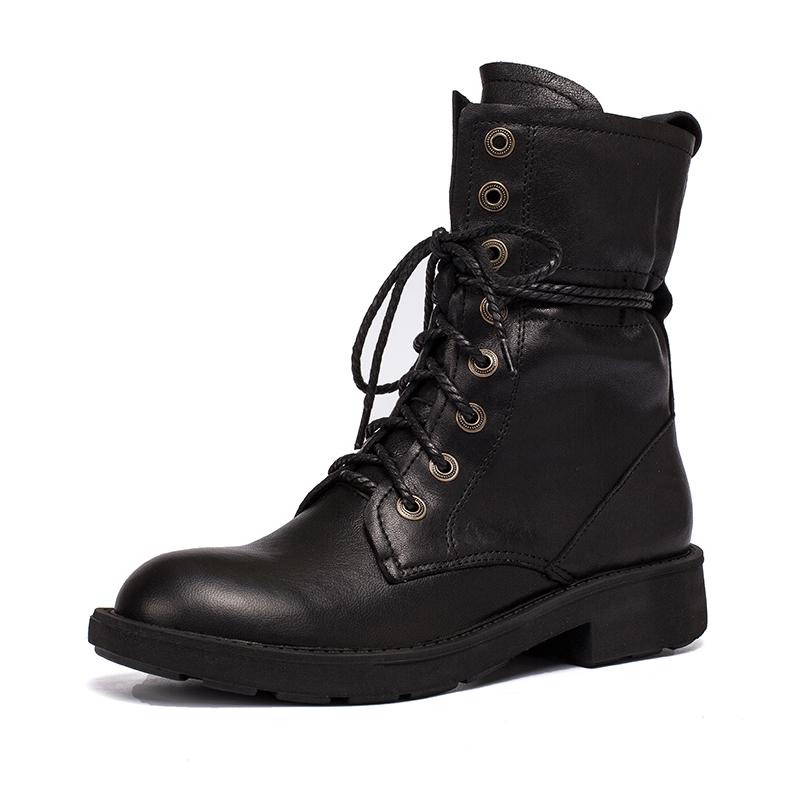 Handmade Sheepskin Combat Boots Designer Retro Chunky Riding Boots Coffee/Dark Coffee/Black - Image 12