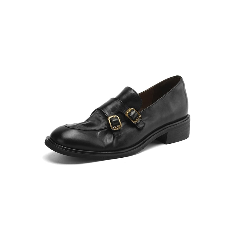 Vintage Leather Monk Strap Loafers Round-Toe Oxford Shoes in Black/Deep Brown/Grey - Image 7