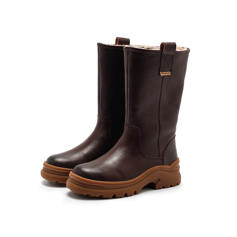 Leather Mid Calf Boots Snow Boots Have Shearling Lined for Cold Winter in Black/Brown/Coffee - Image 7