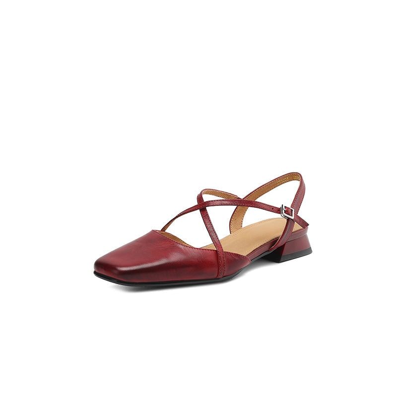 Handmade Vintage Leather Cross Straps Slingback Sandals in Apricot/Purple/Wine Red - Image 7