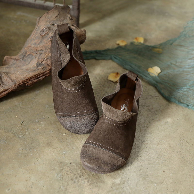 Leather Handmade Loafers Women Low Heel Soft Sole Flats Casual Slip On Barefoot Shoes Grey/Coffee - Image 2