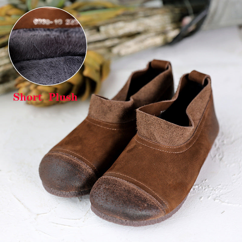 Leather Handmade Loafers Women Low Heel Soft Sole Flats Casual Slip On Barefoot Shoes Grey/Coffee - Image 5