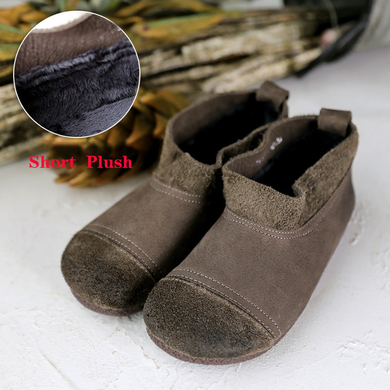 Leather Handmade Loafers Women Low Heel Soft Sole Flats Casual Slip On Barefoot Shoes Grey/Coffee - Image 4